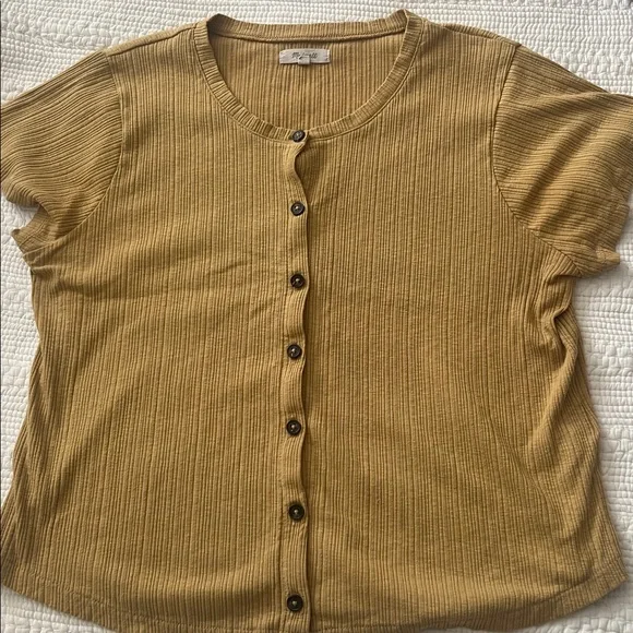 Madewell Mustard Button-Down Ribbed Shirt - Picture 2 of 5